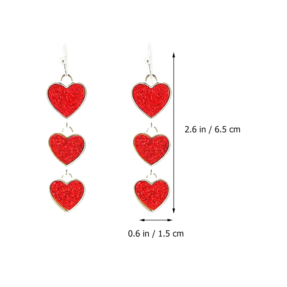 2 Pairs Valentine's Day Gift Ear Dangler Fashion Festive Heart Shape Earrings