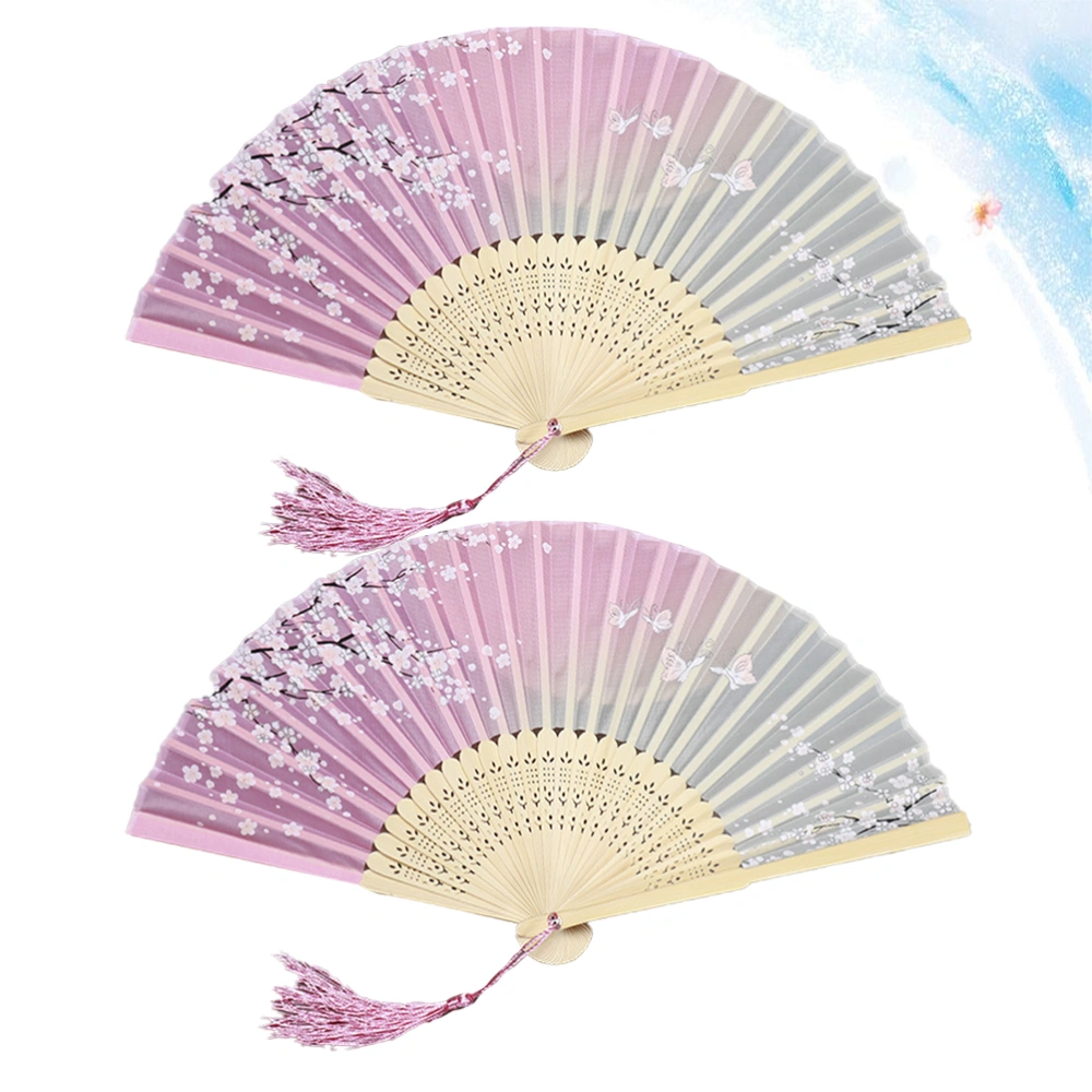 2pcs Antique Folding Fan Chinese Style Dancing Fan Disco Dancing Fan for Friends Family Co-worker (Pink)