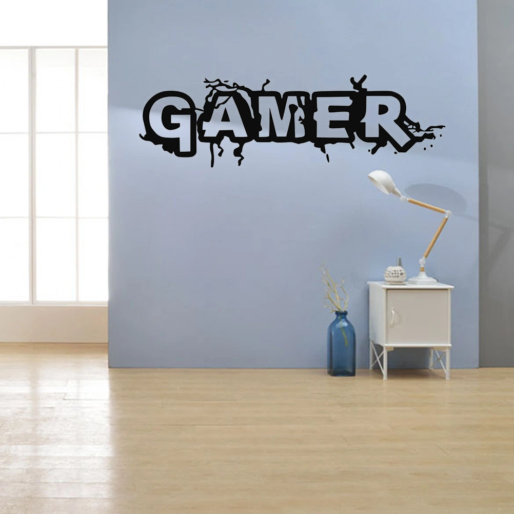 Gamer Wall Decal Gaming Playroom Vinyl Sticker Words Wallpaper Removable DIY Wall Art Decor for Bedroom Living Room Home - 57x20cm