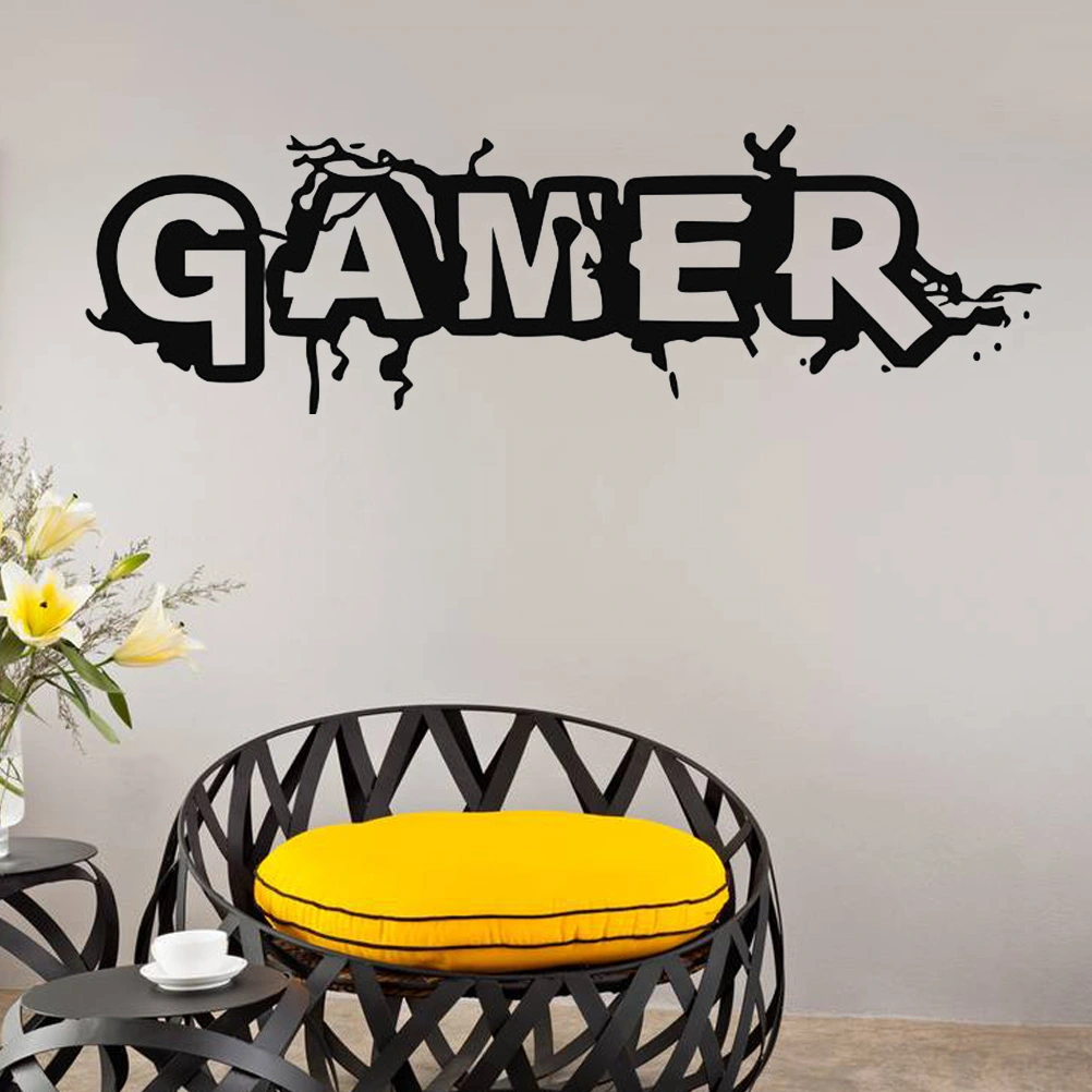 Gamer Wall Decal Gaming Playroom Vinyl Sticker Words Wallpaper Removable DIY Wall Art Decor for Bedroom Living Room Home - 57x20cm