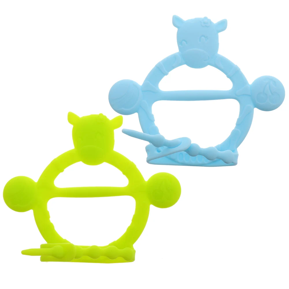 2Pcs Baby Teething Toy Silicone Soothing Toy Cartoon Teether Baby Shower Gift