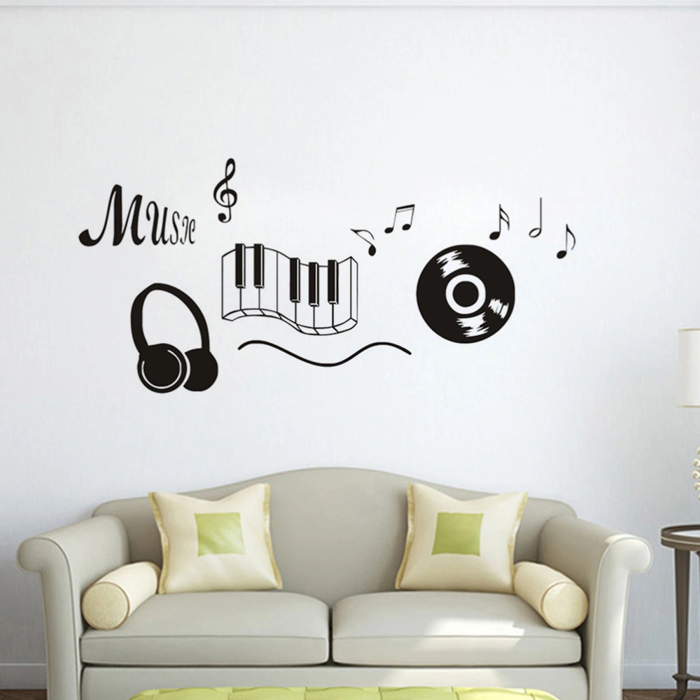 Novel and Practical Black Notes Piano Keys Pattern Wall Sticker Wall Decals Wall Decorative Music Sticker Decals for Home (Black)