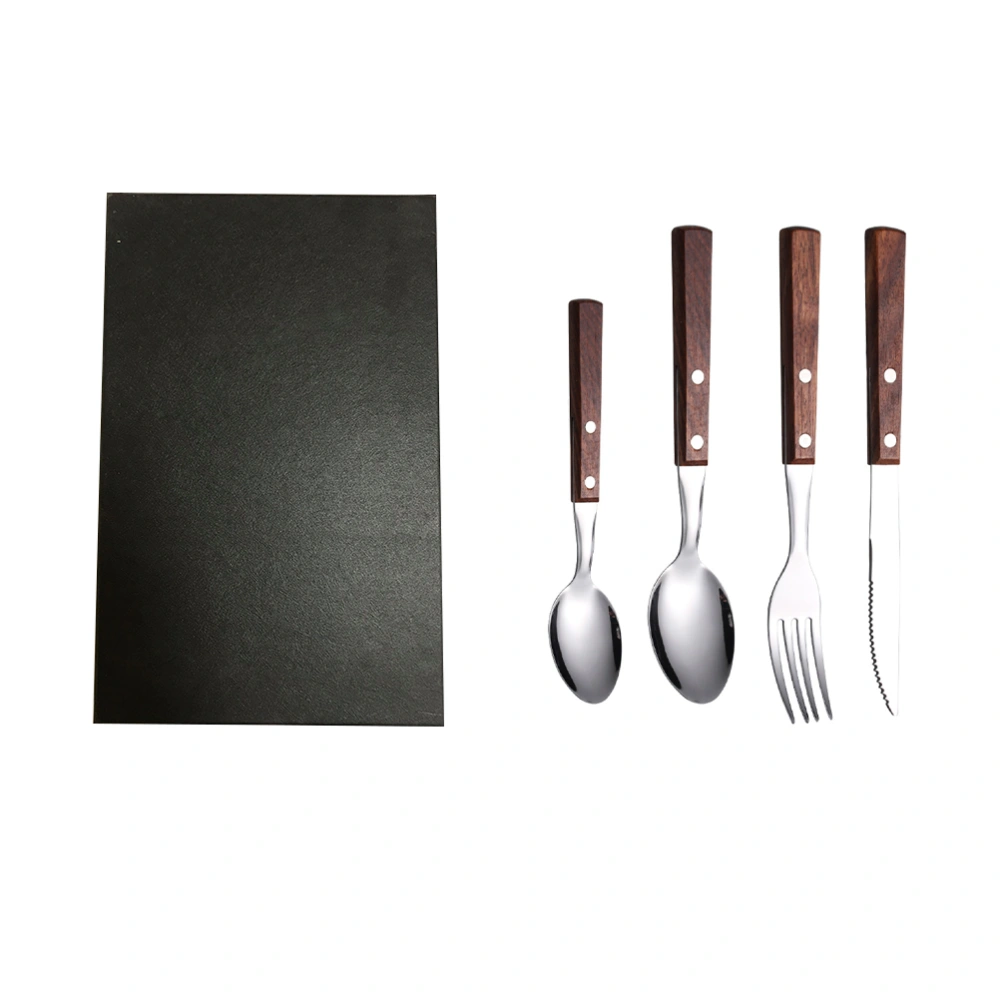 4 in 1 304 Stainless Steel Tableware Set Rosewood Handle Cutlery Portable Flatware Include Fork Spoons Steak for Eating Travel