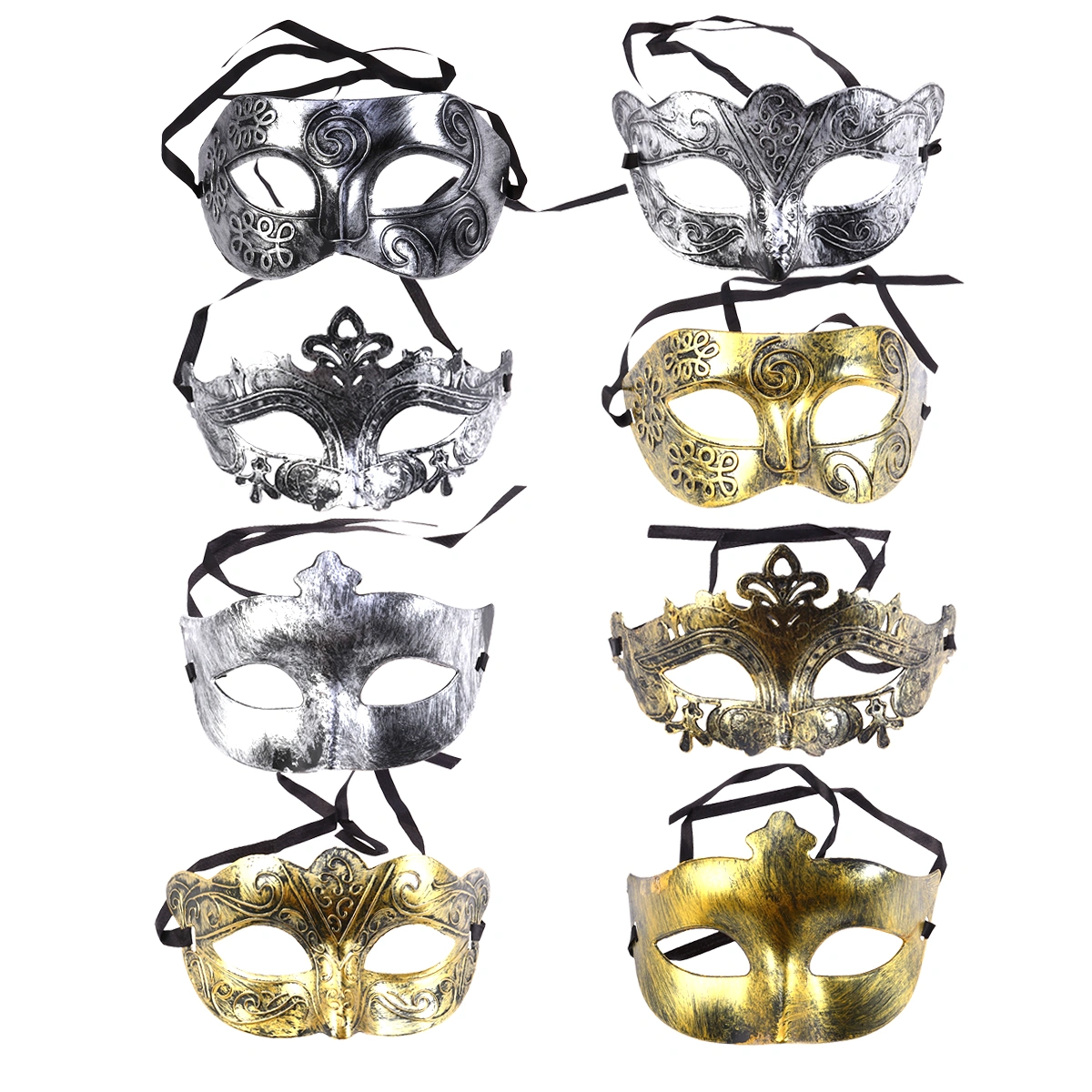 8pcs Vintage Mask Half Face Mask Costume Prop Accessory for Masquerade Cosplay Costume Party Performance (Silver and Golden）