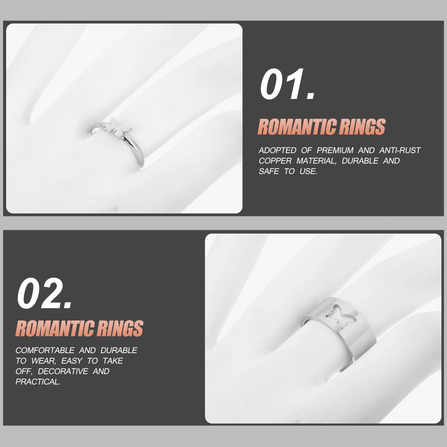 2pcs Fashionable Rings Decorative Couple Rings Romantic Finger Rings Gifts