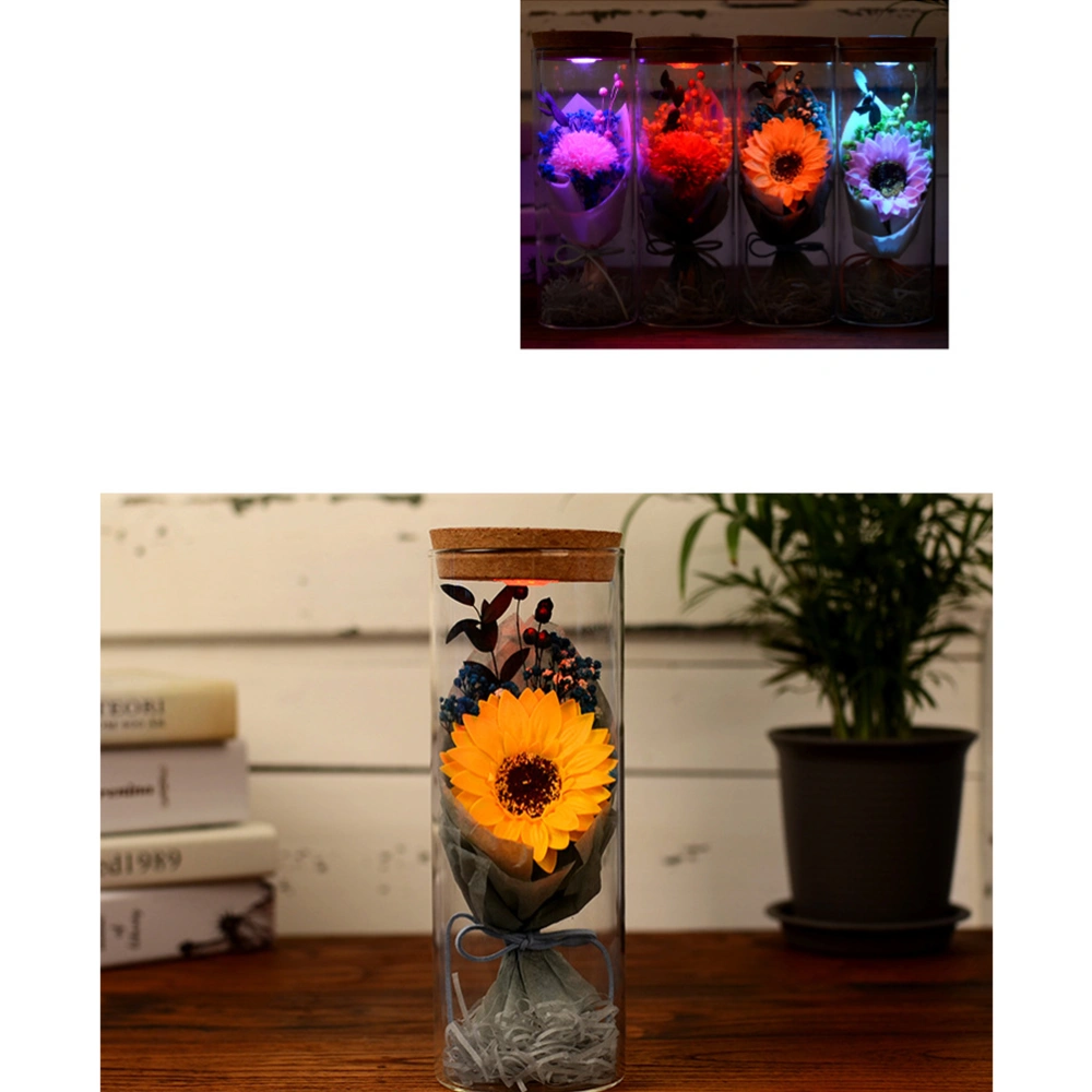 Preserved Flower Bottle Luminous Soap Flowers Bottle Birthday Gift Flower Decor (Yellow Sunflower)