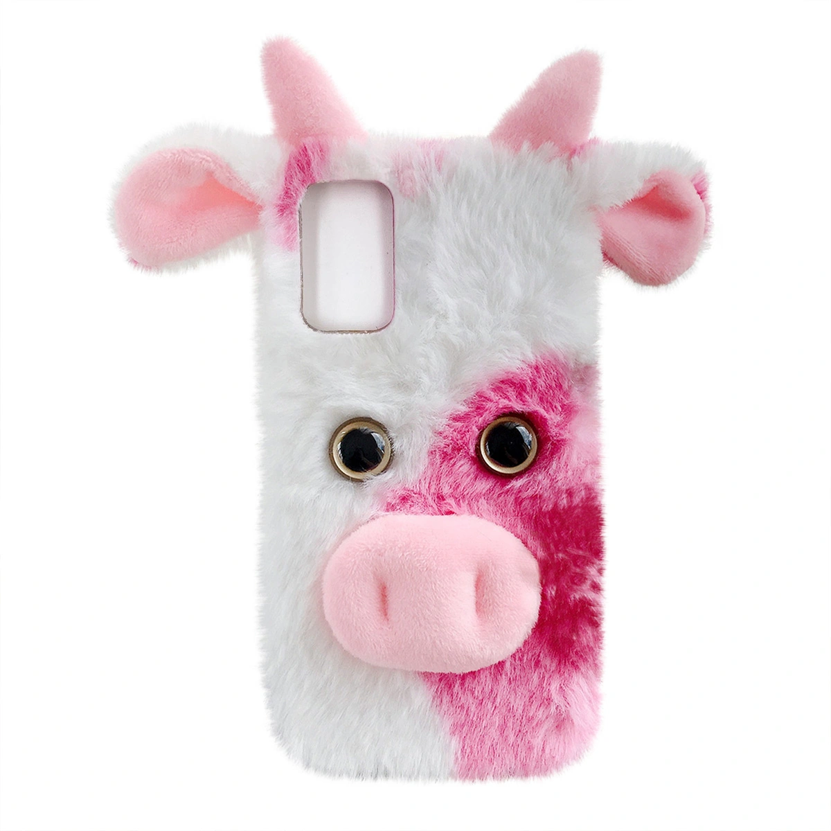 Fuzzy Girly Phone Case Cartoon Cow Protective Shell Compatible with S20 FE 5G