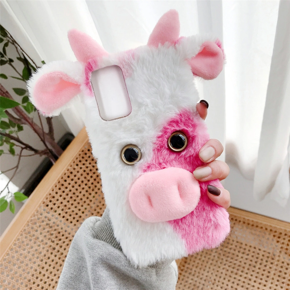 Fuzzy Girly Phone Case Cartoon Cow Protective Shell Compatible with S20 FE 5G