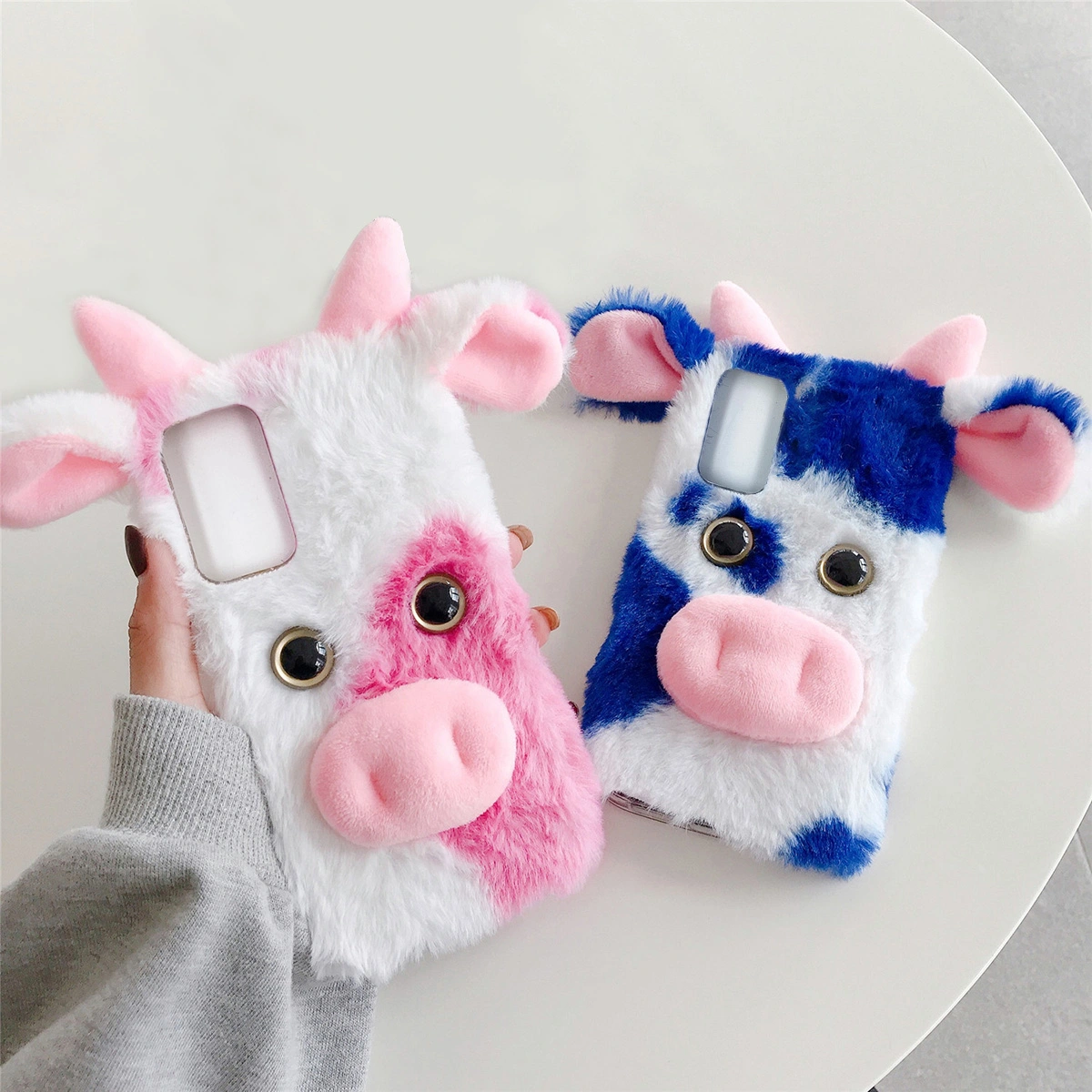 Fuzzy Girly Phone Case Cartoon Cow Protective Shell Compatible with S20 FE 5G