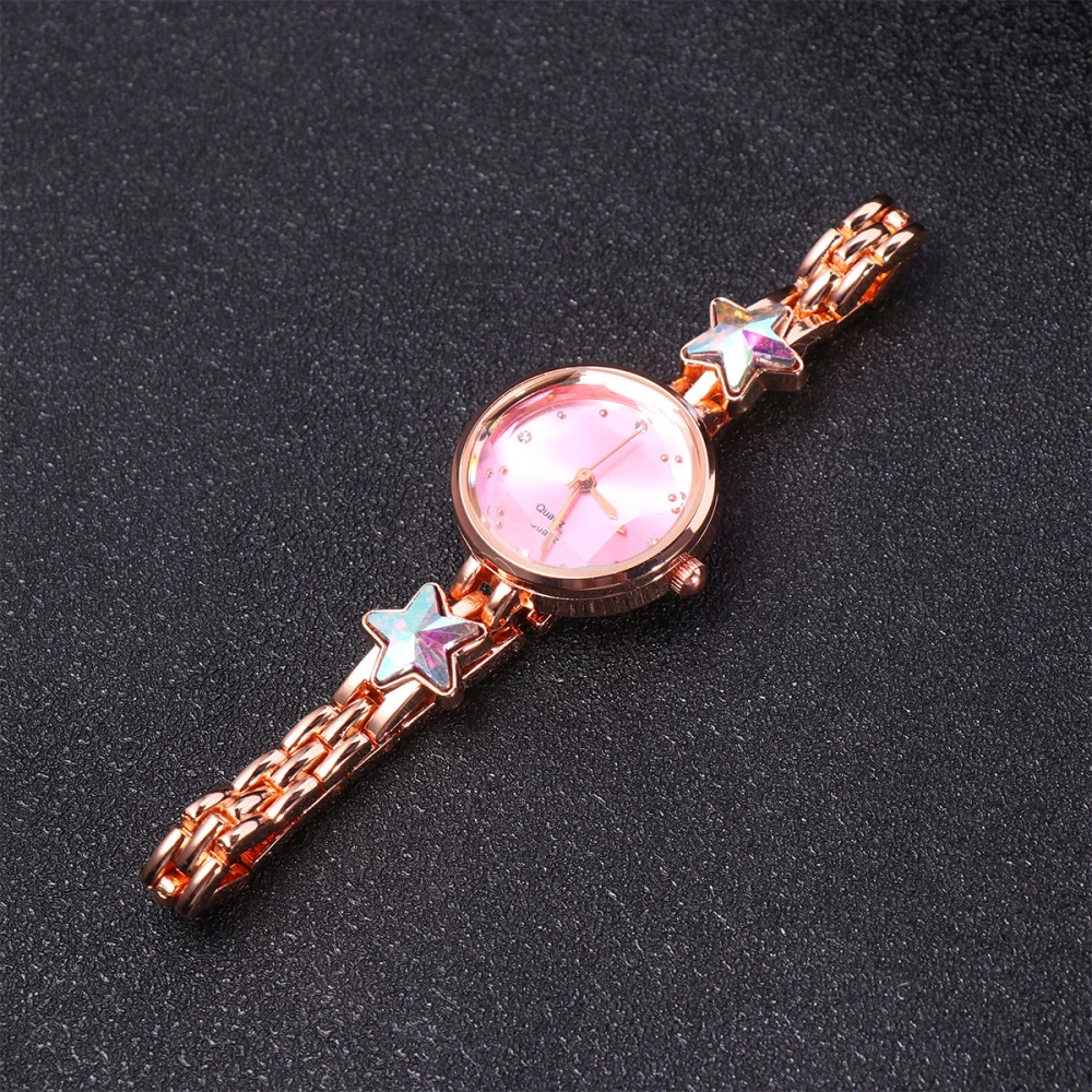 Women Alloy Watch Star Shaped Rhinestone Wrist Watch Waterproof Quartz Watch Delicate Wrist Decoration (Pink)