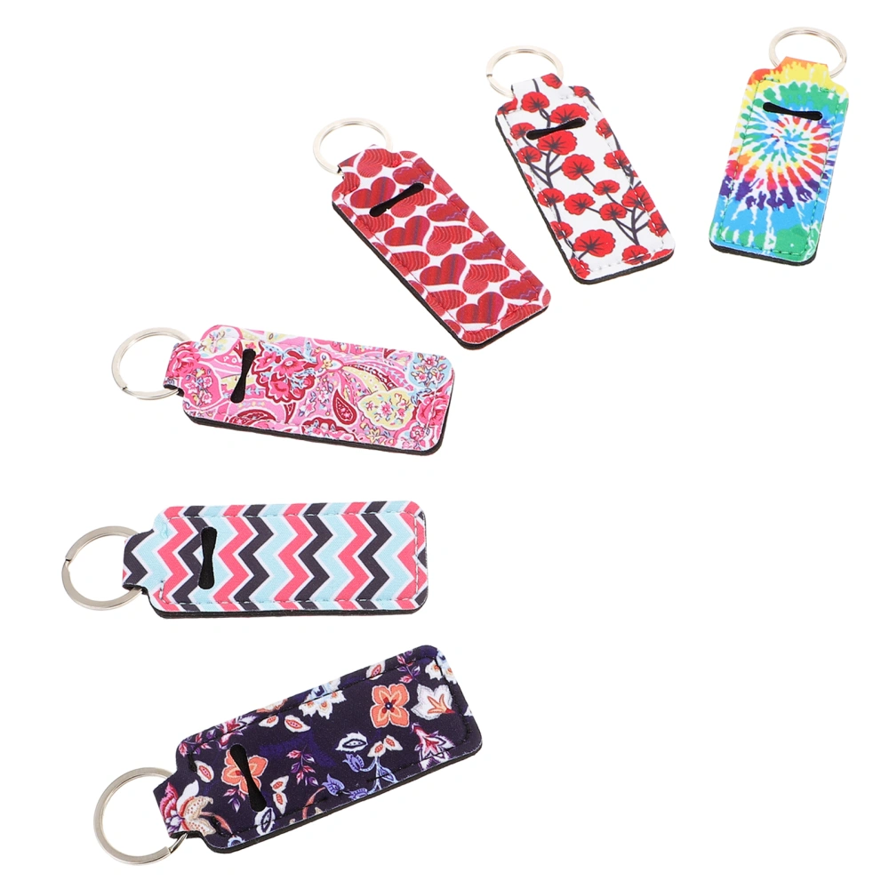 6Pcs Portable Decorative Neoprene Protective Lipstick Shells and Keychains(Mixde Style)