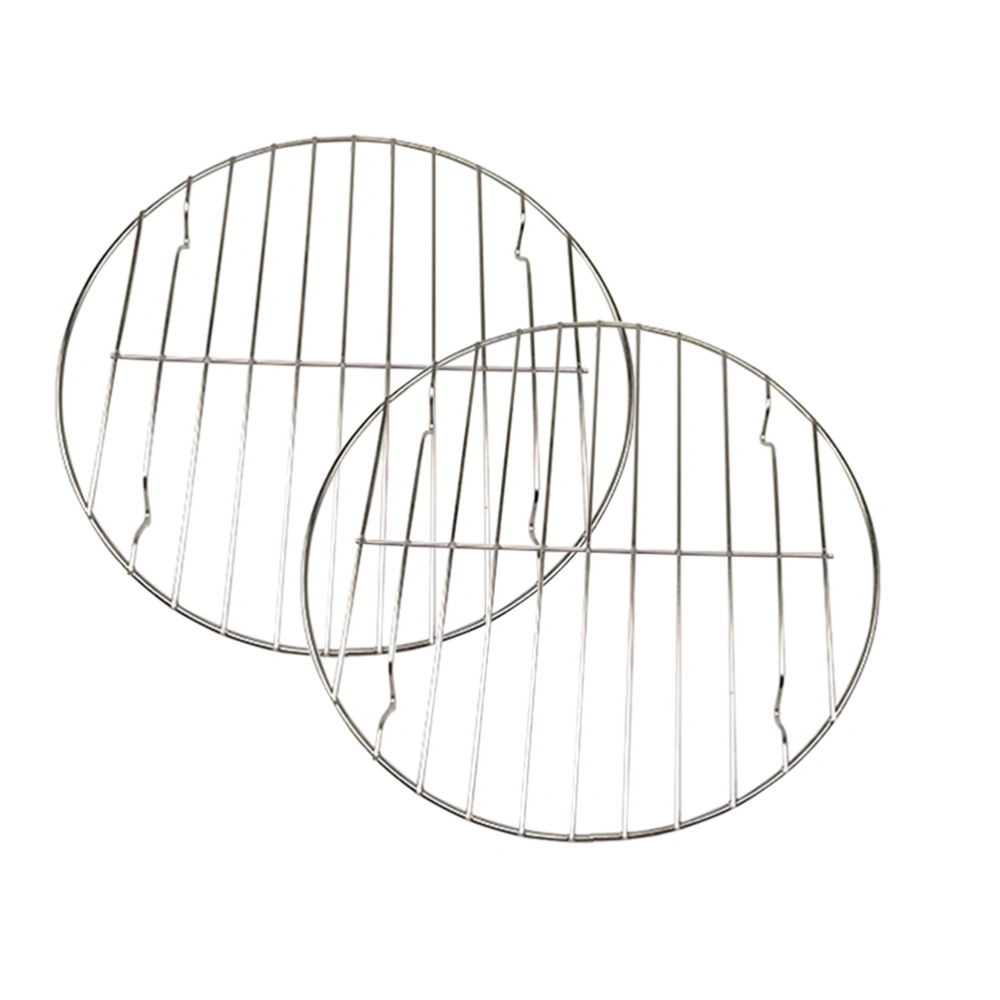 2 Pcs Stainless Steel Meat Net Grilling Rack Round Portable Fish Vegetable Roast Rack Pizza Baking Rack - 28cm (Without Black Baking Tray)