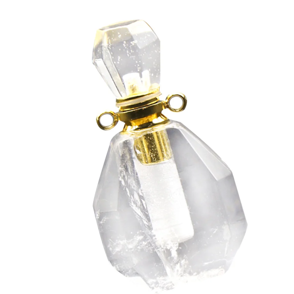 Natural Crystal Fluorite Wishing Bottle Perfume Essential Oil Bottle Pendant Necklace Accessories Colorful Without Lanyard Chain (White)