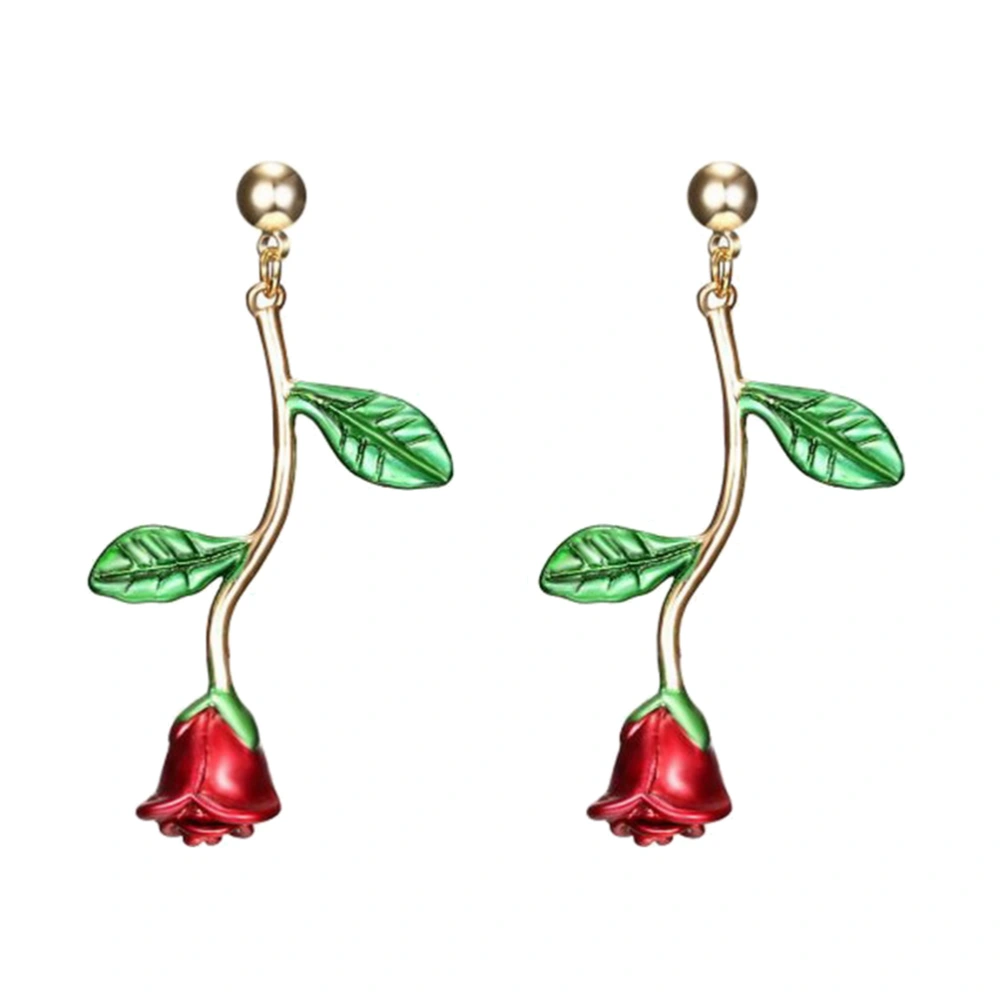 1 Pair Fashion Earrings Oil Dripping Dangle Rose Shape Stud Earrings Women Jewellery Gift