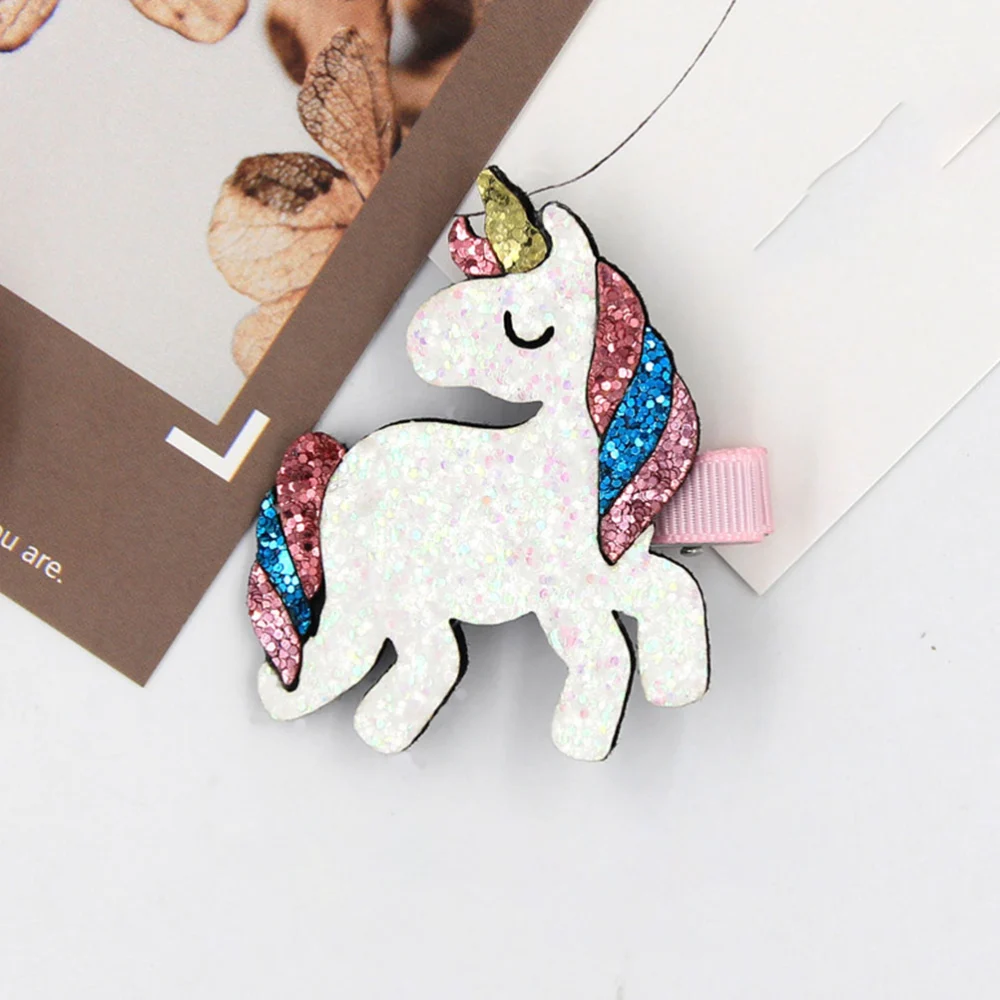 5PCS Glitter Santa Snowman Unicorn Dinosaur Hair Clips Headwear Christmas Sequin Barrettes for Kids Party (Random Pattern)