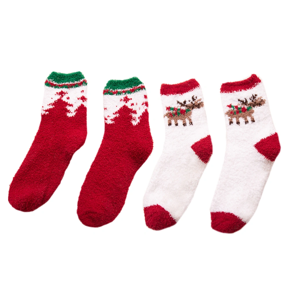 2 Pairs of Christmas Household Winter Fall Socks Thick Warm Coral Fleece Socks