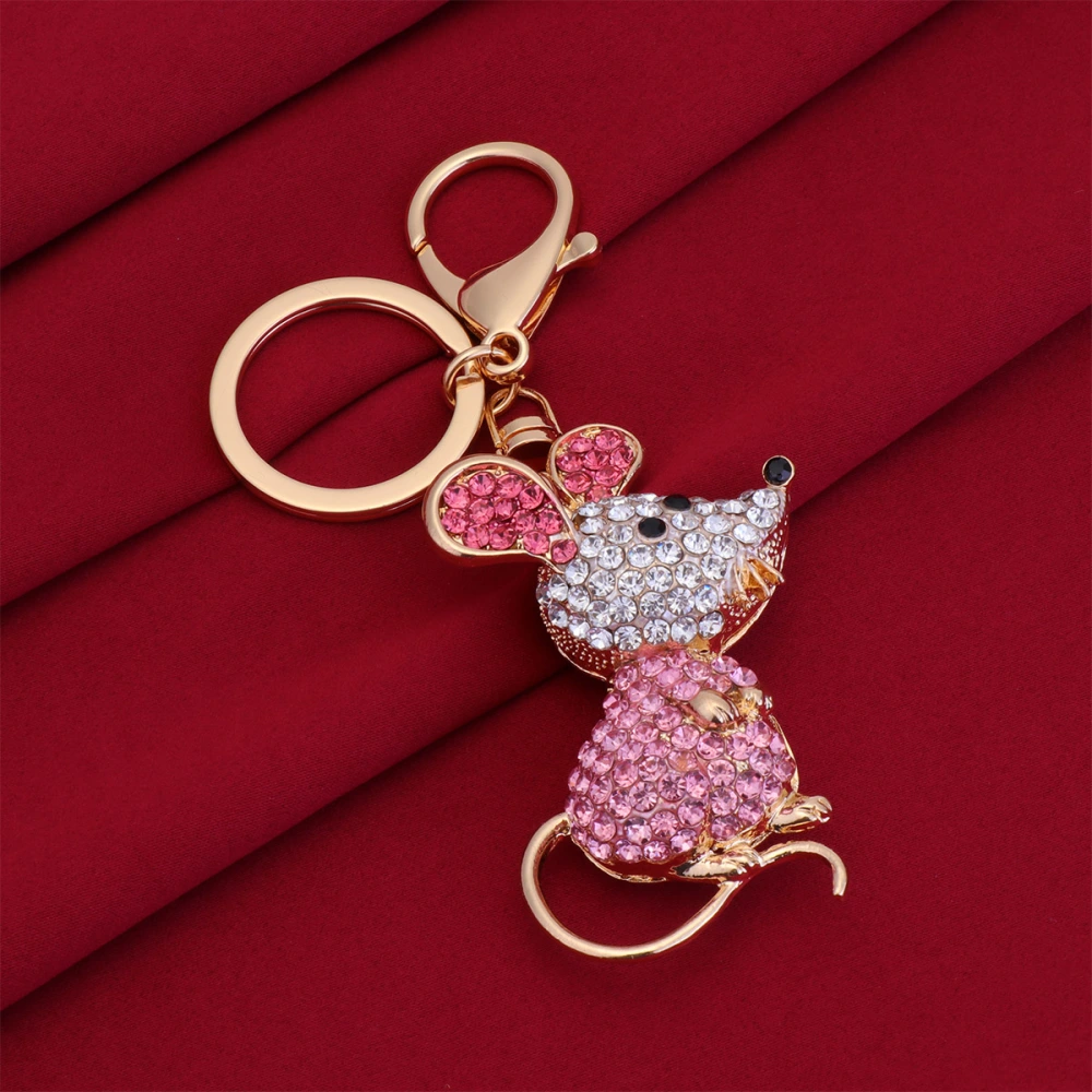 Mouse Pendant Keychain Creative Key Rings Hanging Ornament Metal Keychain Rat Design Key Holder Gift Bag Pendant (Pink 1)