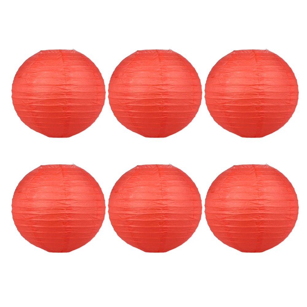 6pcs Foldable Paper Chinese Lanterns Festive Round Hanging Lantern Decor for New Year Spring Festival - Red (12 Inches)