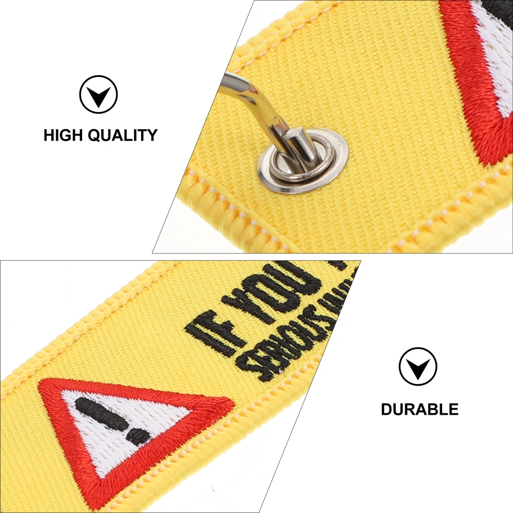 3Pcs Fashion Embroidery Warning Sign Key Chains Creative Key Pendants (Yellow)