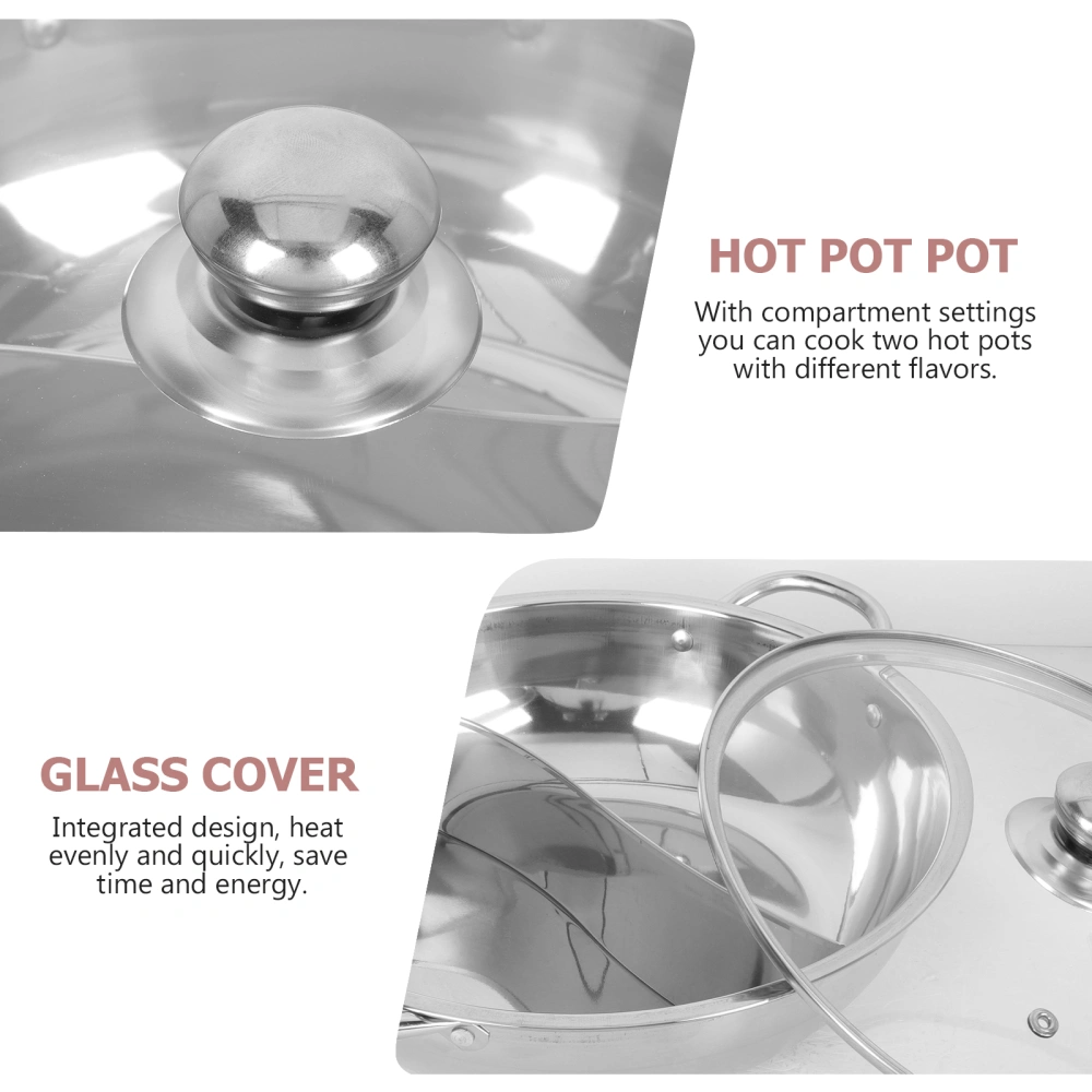 1 Set Thickened Hot Pot Stainless Steel Stockpot Flat Two-flavor Hot Pot