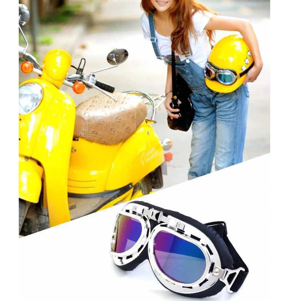 Military WWII RAF Pilot Style Motorcycle Biker Moto Bike Biker Motocross ATV Scooter Cruisers Chopper Helmet Sun UV Goggles (Colorful)