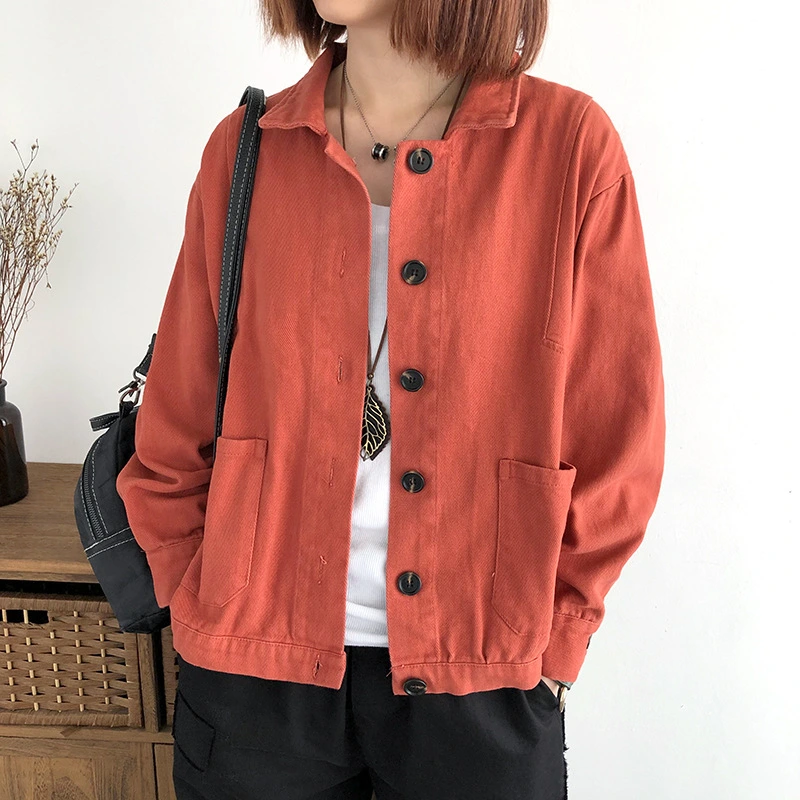 Solid Color Loose-fitting Versatile Lapel Workwear Tops