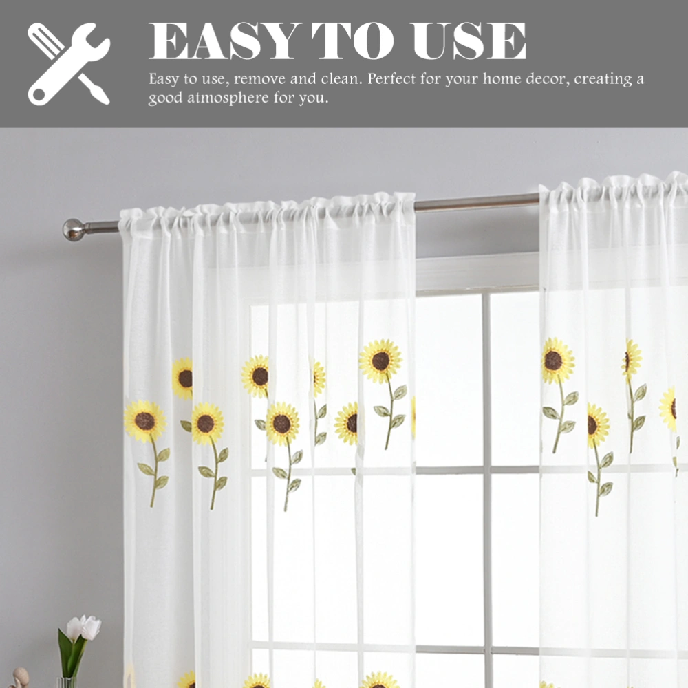 Sheer Curtain Sunflower Patterned Semi-Sheer Rod Pocket Curtain for Living Room Bedroom