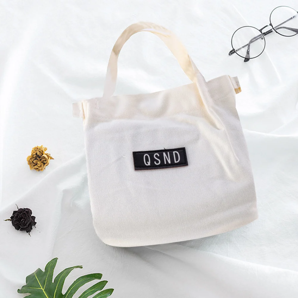 Lunch Bag Fashionable One-Shoulder Simple Portable Lunch Bag Travel Canvas Lunch Bag (White)