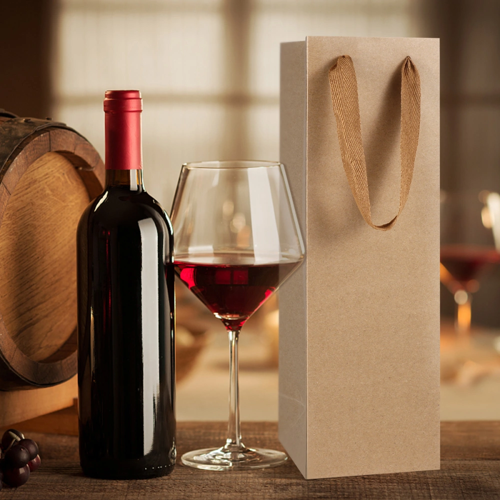 VOSAREA 12pcs Kraft Paper Red Wine Hand Bag Wine Drinks Packing Bag Storage Bag