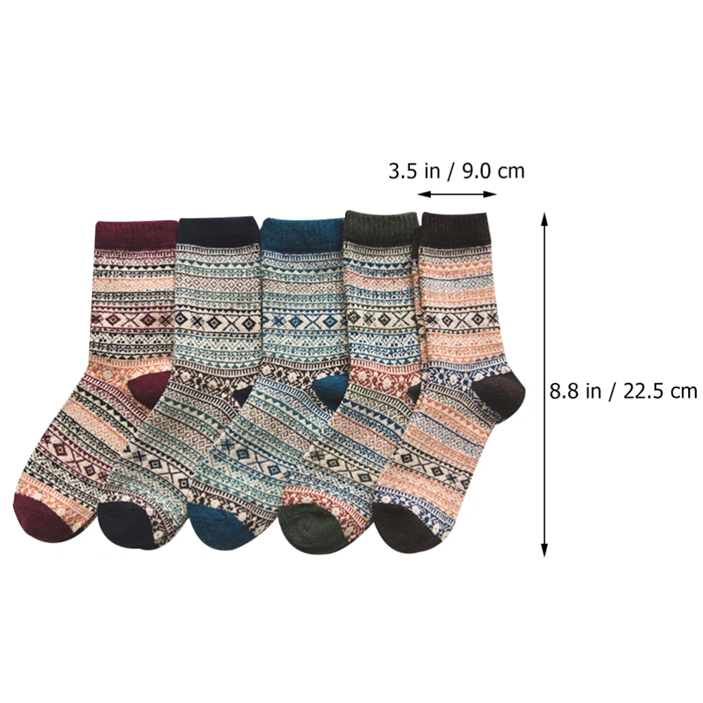 5 Pairs Outdoor Sports Autumn Winter Ethnic Style Wool Socks (Browns Green)