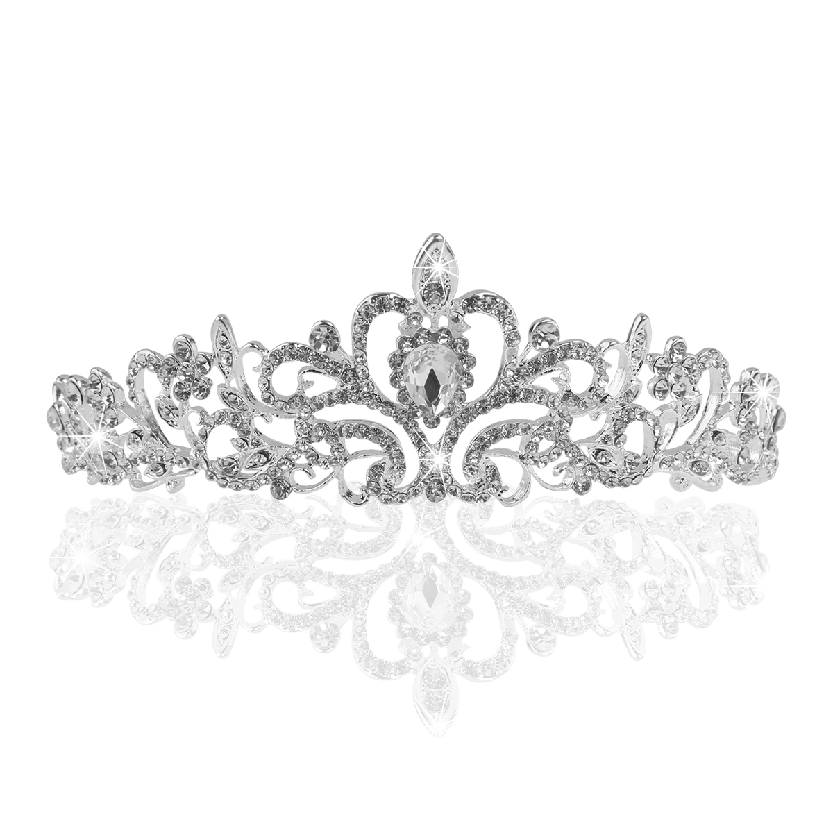 Delicate Wedding Bridal Prom Shining Crystal Rhinestones Crown Tiara Headband (Silver)