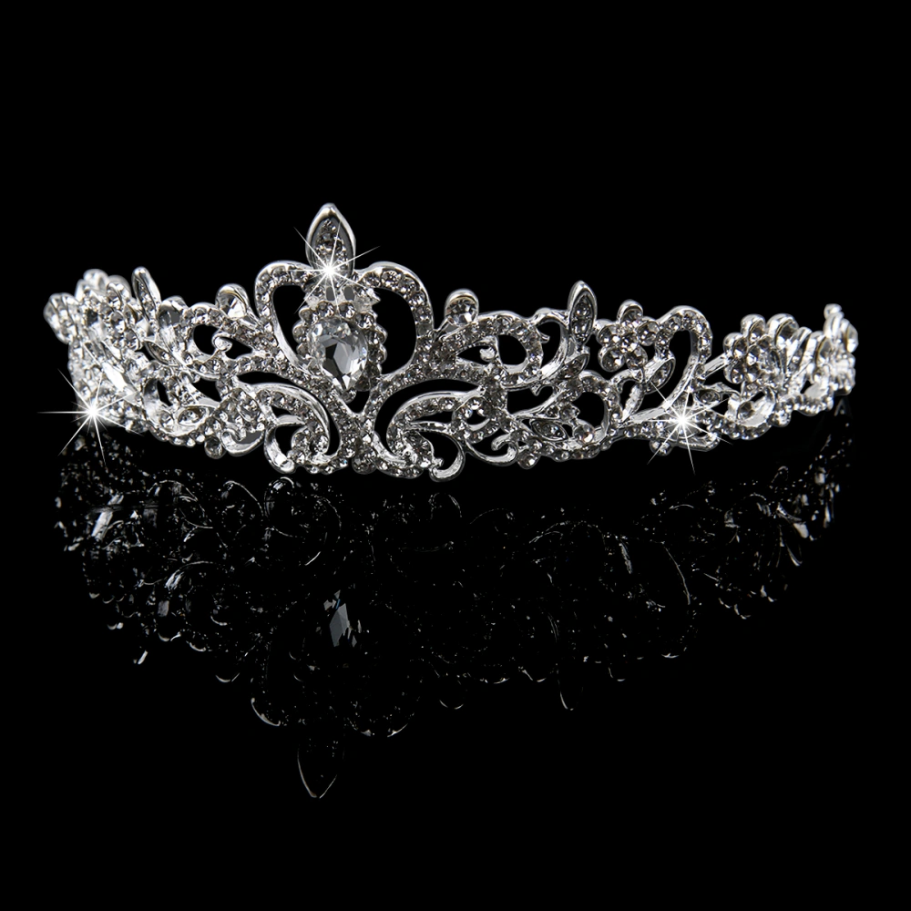 Delicate Wedding Bridal Prom Shining Crystal Rhinestones Crown Tiara Headband (Silver)