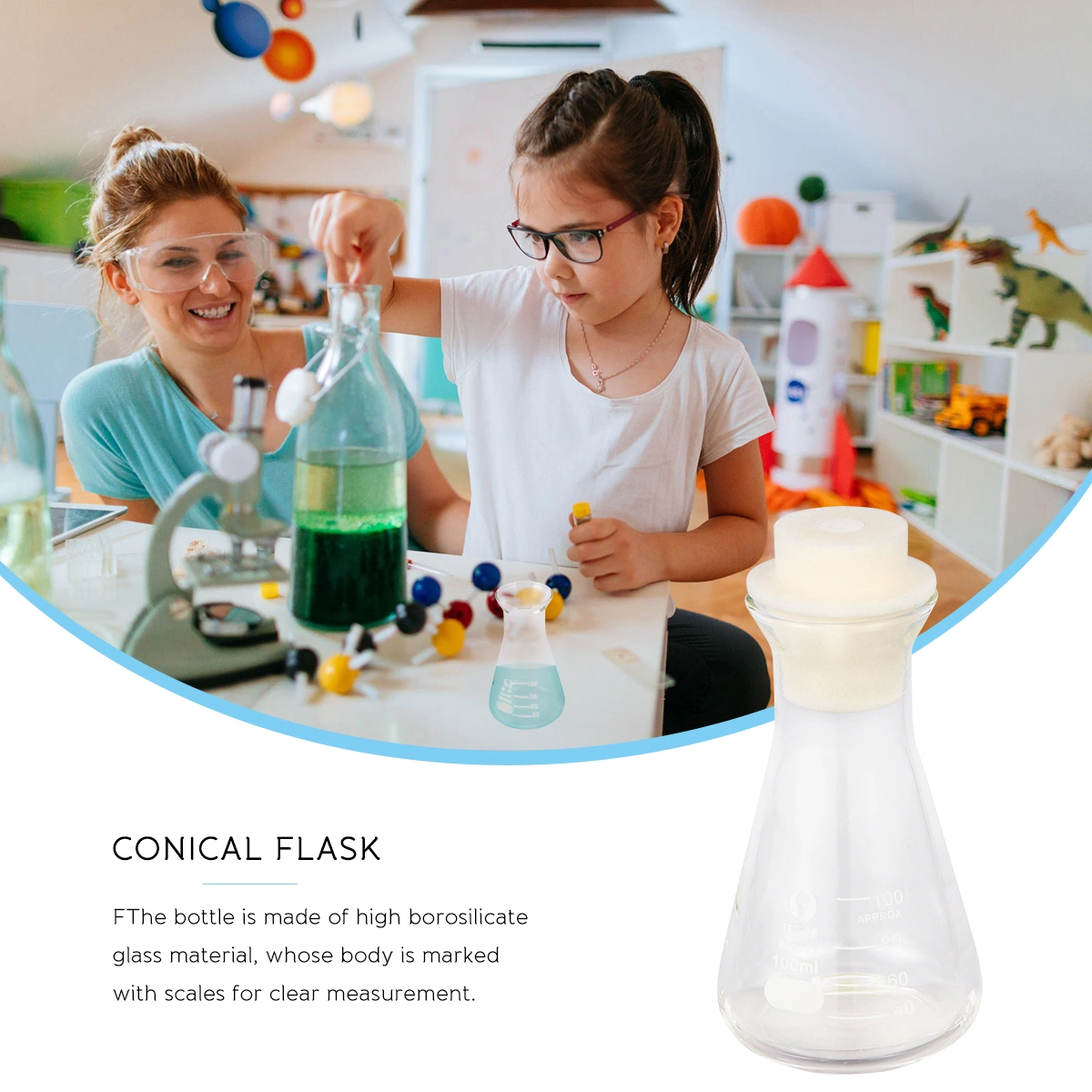 1PC Glass Flask Conical Flask with Cork for Laboratory Students Experiment Chemistry (Wide Mouth, 100ml)