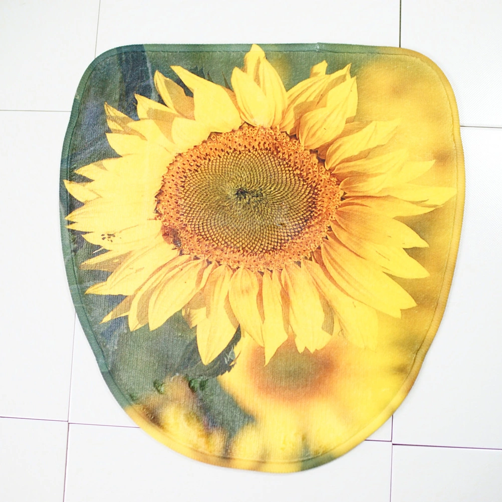 3pcs Sunflower Printing Non-slip Bathroom Rug Bath Mat Rug Toilet Lid Cover