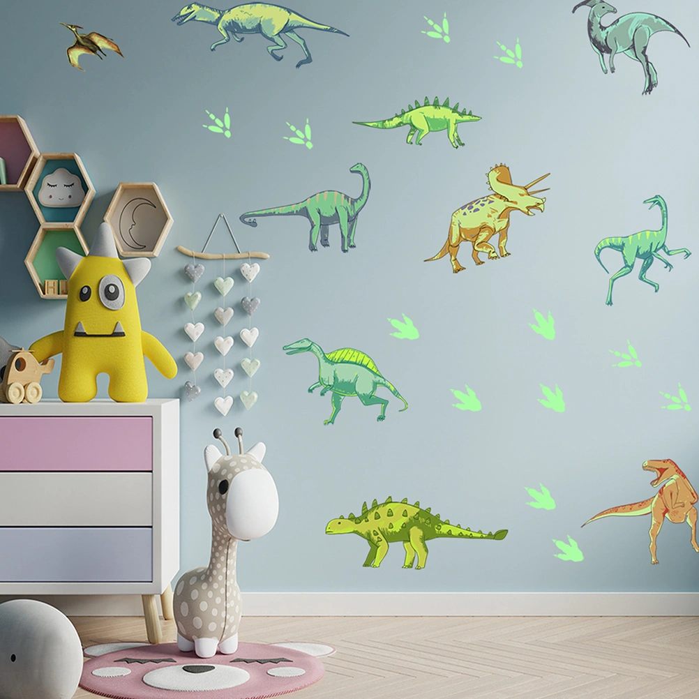 2 Sheets Luminous Cartoon Dinosaur Wall Stickers Children Room Bedroom Sticker
