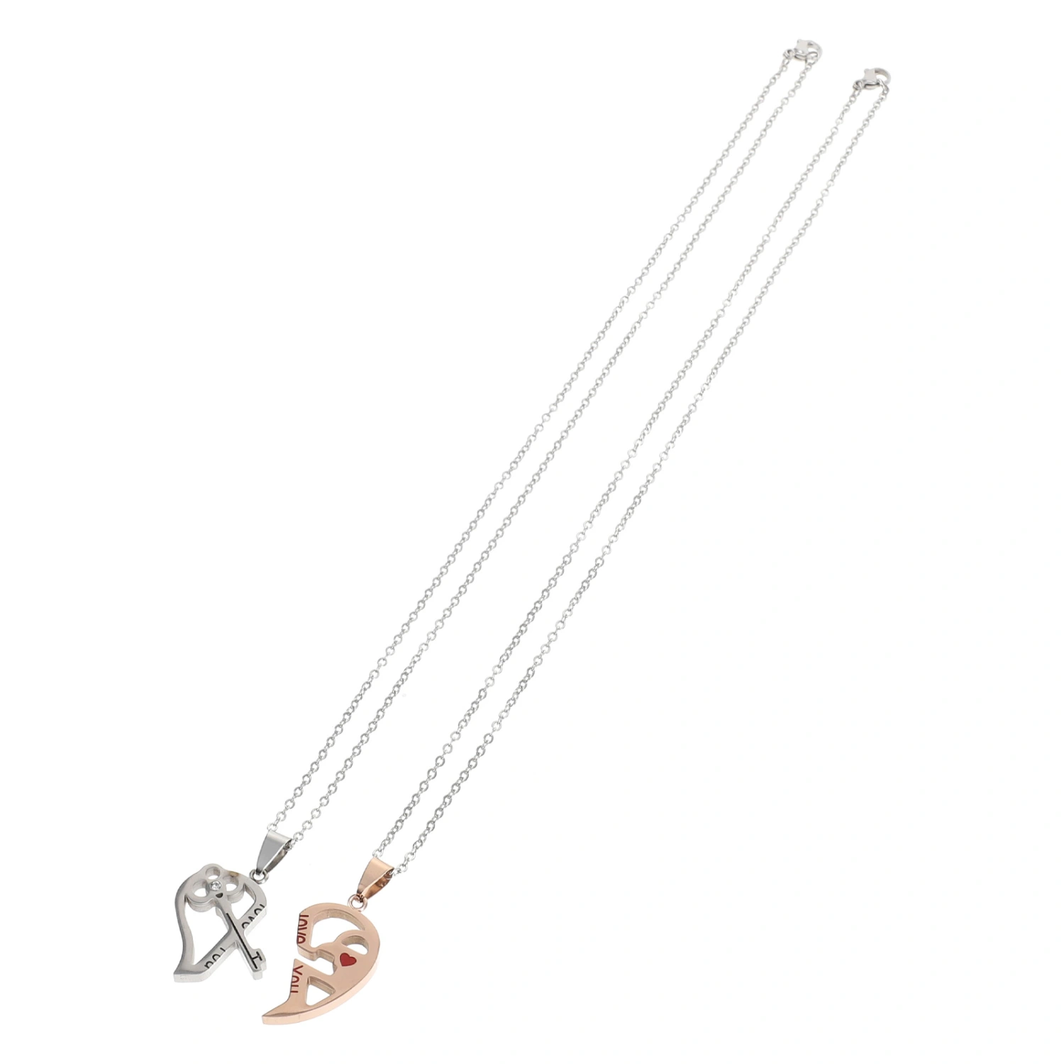 2PCS Stainless Steel Couples Necklaces Heart-shaped Two-color Necklaces Neck Decors