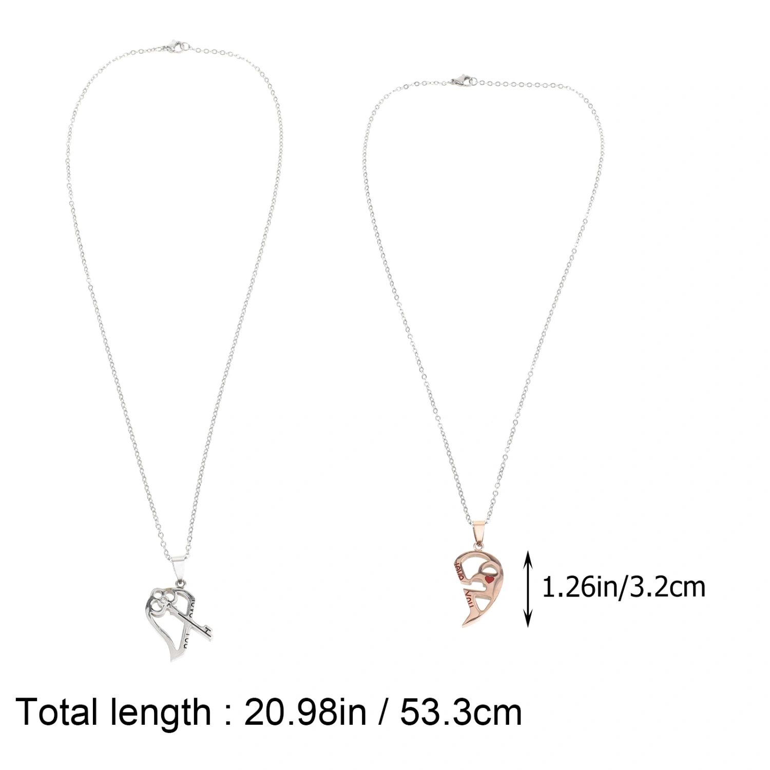 2PCS Stainless Steel Couples Necklaces Heart-shaped Two-color Necklaces Neck Decors