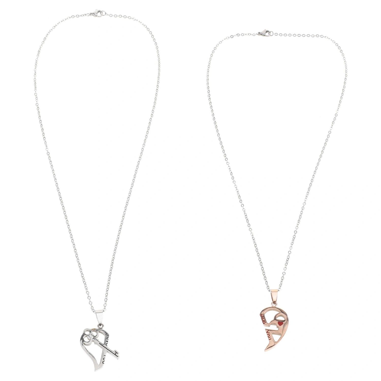 2PCS Stainless Steel Couples Necklaces Heart-shaped Two-color Necklaces Neck Decors
