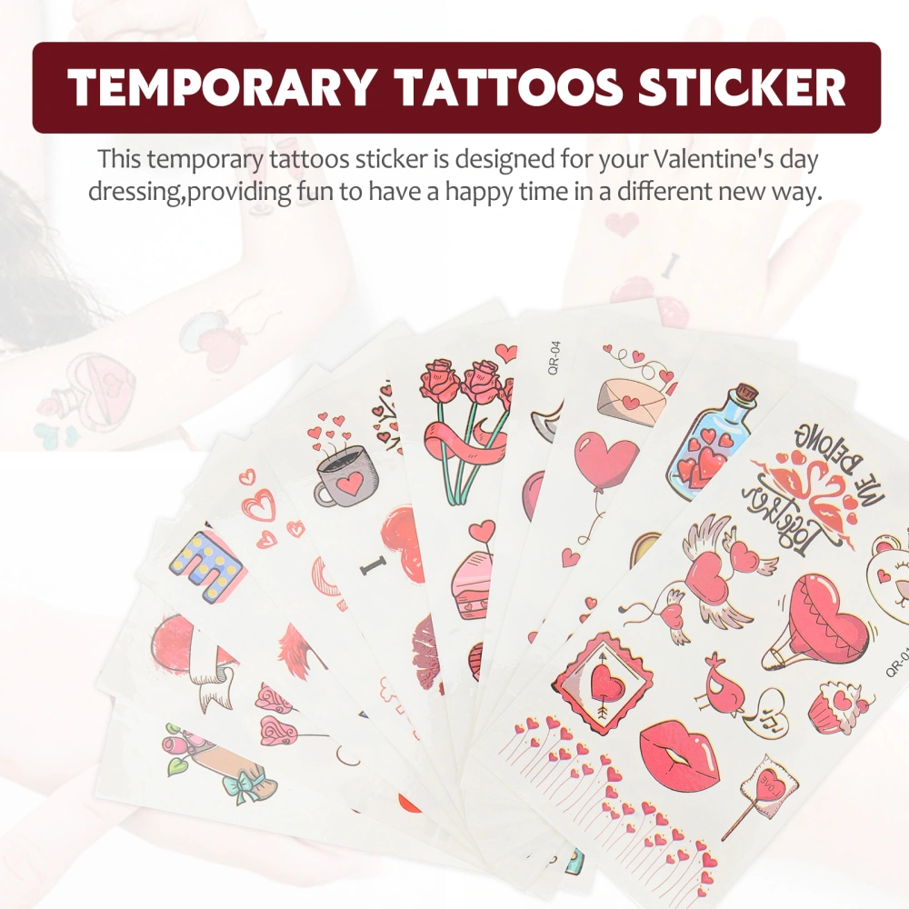 20 Sheets Body Heart Tattoos Stickers Valentines Temporary Tattoos Decals