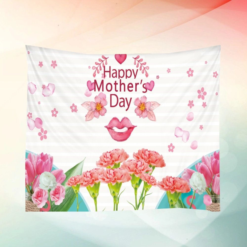 Mother's Day Printed Tapestry Background Hanging Carpet Creative Wall Ornament for Bedroom Living Room - Pink Carnation (150x150cm)