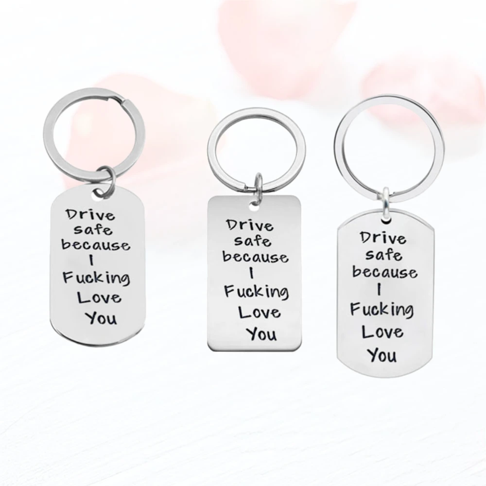 3pcs Stainless Steel Keychain Set Creative Funny Keyrings Hanging Pendant Decor for Purse Handbag Car Key (A+B+C)