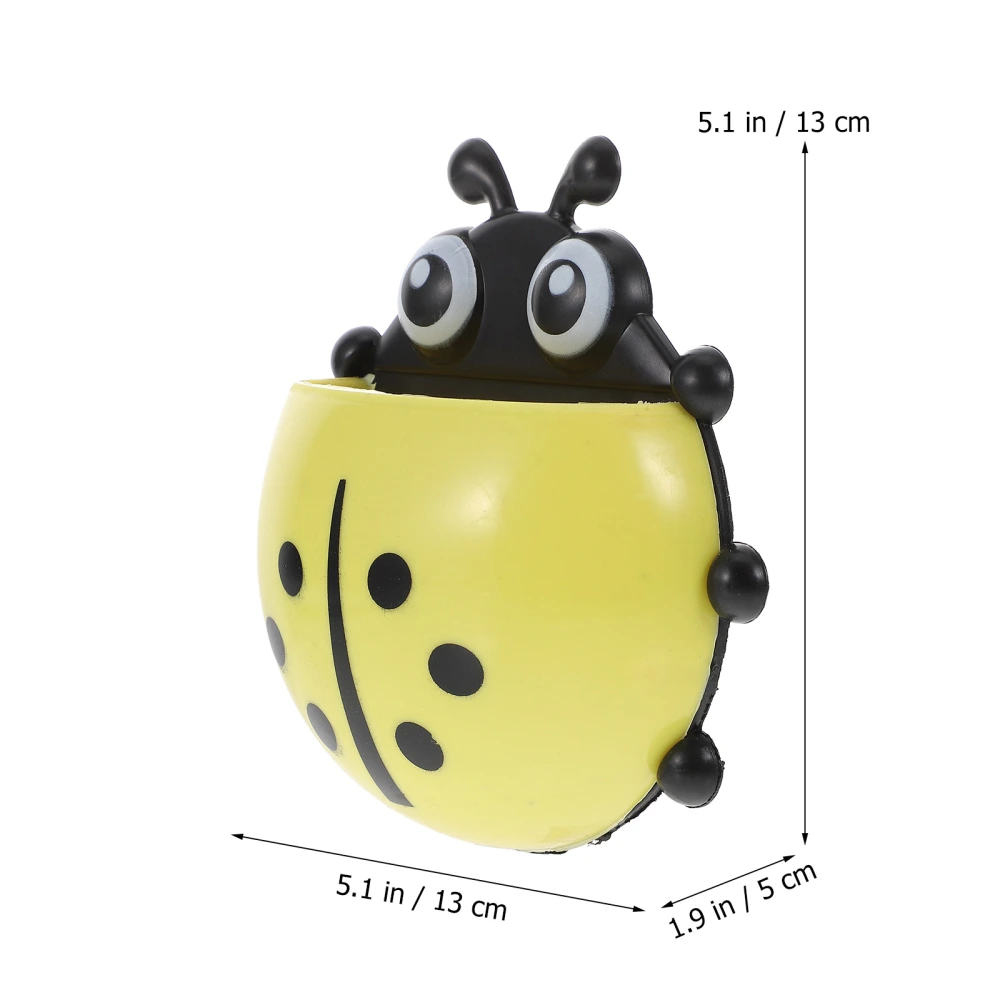 Cartoon Ladybug Kids Toothbrush Toothpaste Holder Wall Mounted Suction Cup Bathroom Decor (Yellow)