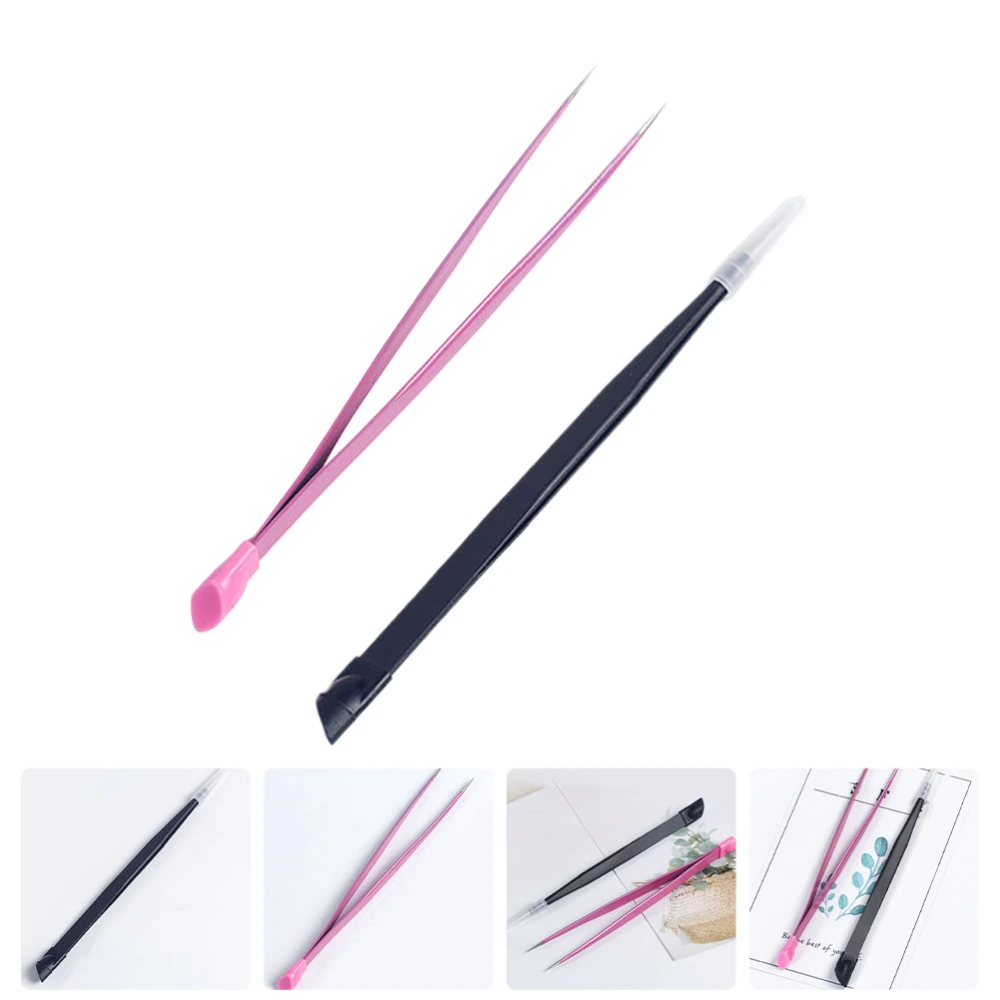 2Pcs Multi-purpose Nail Tweezers Two-headed Silica Gel Manicure Tweezers