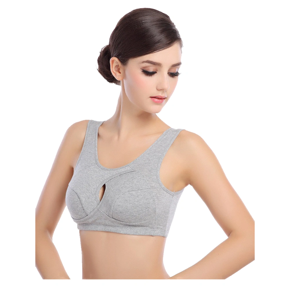 1pc Sleeping Bra Breathable No Steel Wire Underwear Cotton Push up Brassiere for Lady - Size XL (Grey)