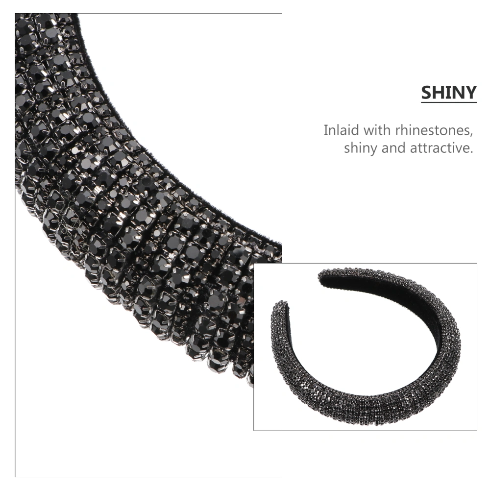 Rhinestone Padded Headband Women Sparkling Bejewelled Wide Hairband Headdress