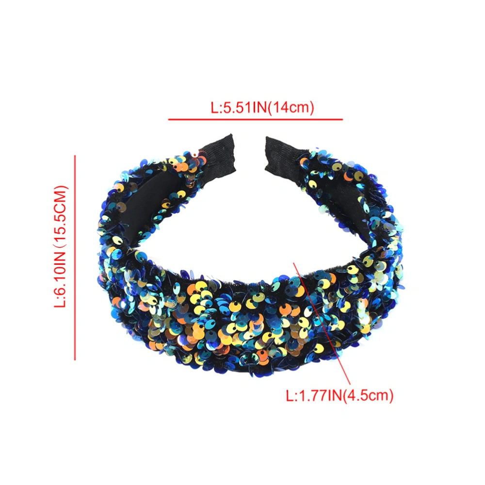 Sequins Headband Stylish Hairband Shiny Elegant Headwear Hair Accessories for Girls Women (Blue)