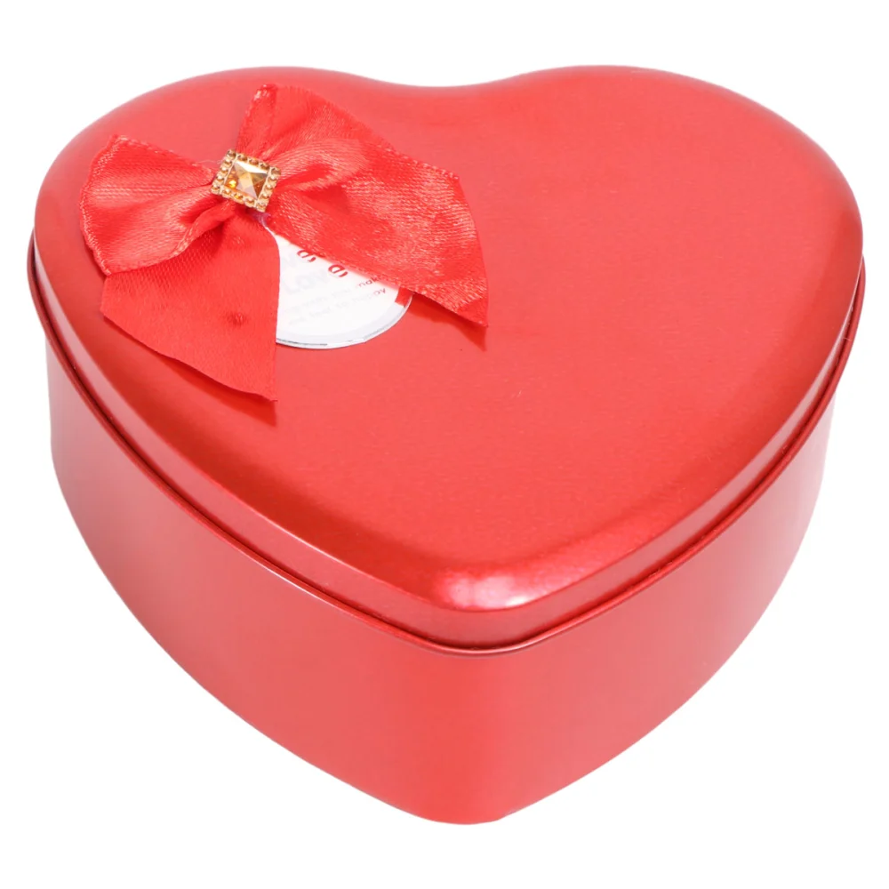 2pcs Mothers Day Present Heart Shaped Iron Box Creative Rose Flower Soap Artificial Rose Gift Box for Girl friends Mom Dad (Red Random Words)