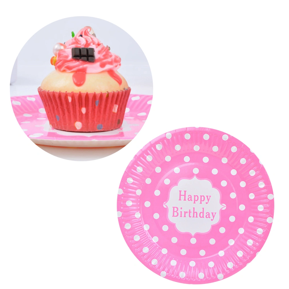 30pcs 7inch Round Dot Paper Plate Disposable Party Cake Dessert Plates Birthday Party Supplies (Pink)