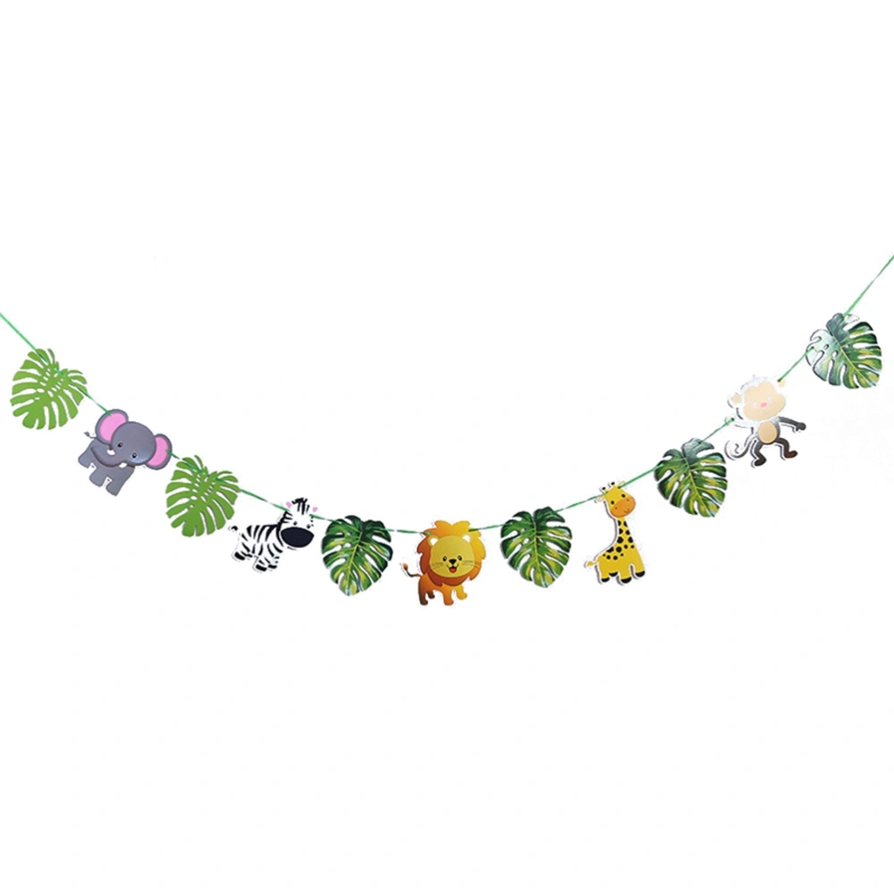 Party Banner Palm Leaf Green Bunting Banner Cartoon Animals Bunting Garland for Party Decoration Ornaments