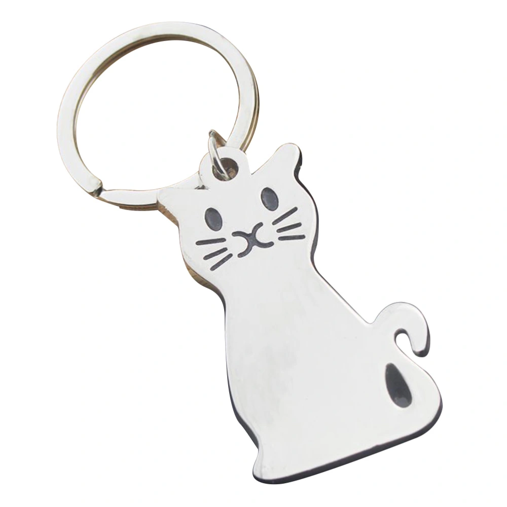 Cat Keyring Metal Keychain CoolCar Keyring Handbag Pendant Decoration Creative Gift Keyfob (Silver)